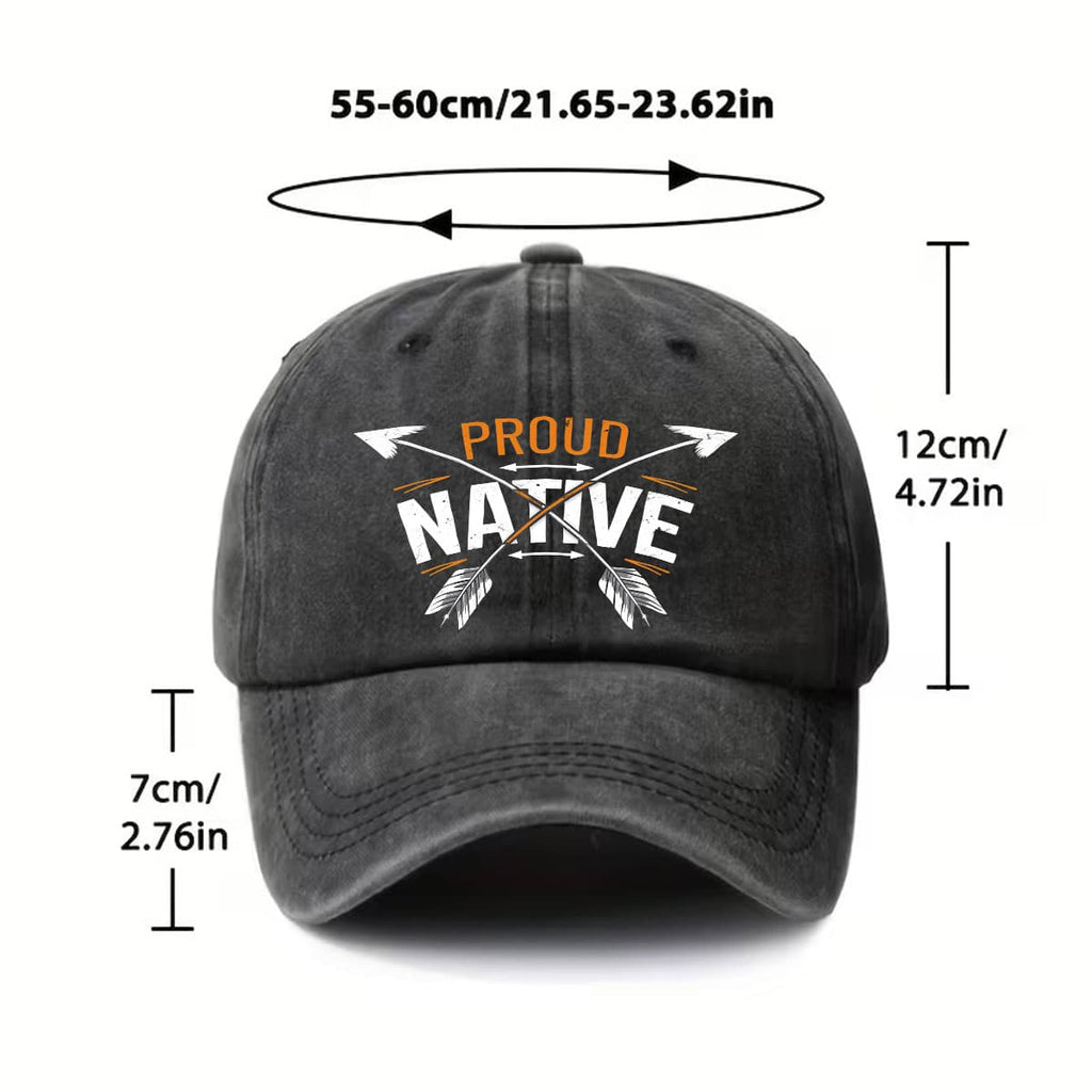 A Vintage Native American Indian Arrow Print Baseball Cap - Adjustable and Unisex, Featuring Proud Native American Totems, Suitable for Everyday Casual and Outdoor Wear. The Arrow Pattern Design Also Makes It a Great Gift Option