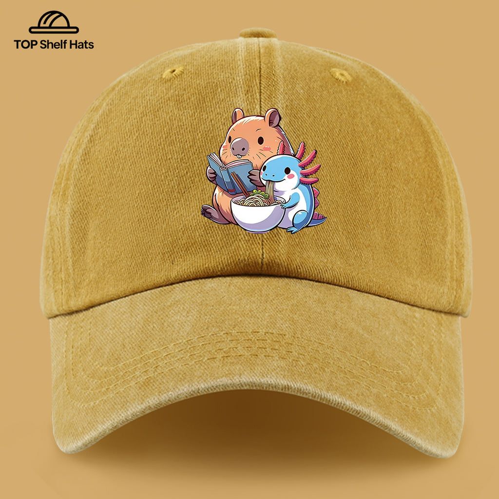 1pc Cap Compatible for Women & Men - Capybara & Salamander Print Adjustable Snapback, Lightweight Breathable Unisex Outdoor Hat with Capybara & Salamander, Valentine'S Gift, Casual Wear For, Beach, Daily Use (Ideal for For)