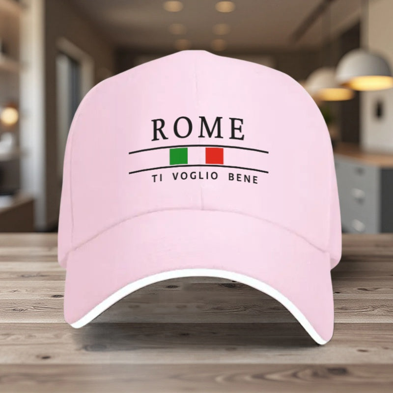1 Adjustable Sandwich Baseball Cap, Lightweight Printed Women'S Hat with The Word "Rome" Printed on It, "I Love You" Men'S Sun Hat, Ideal Gift for Travel, Parties, And Birthdays