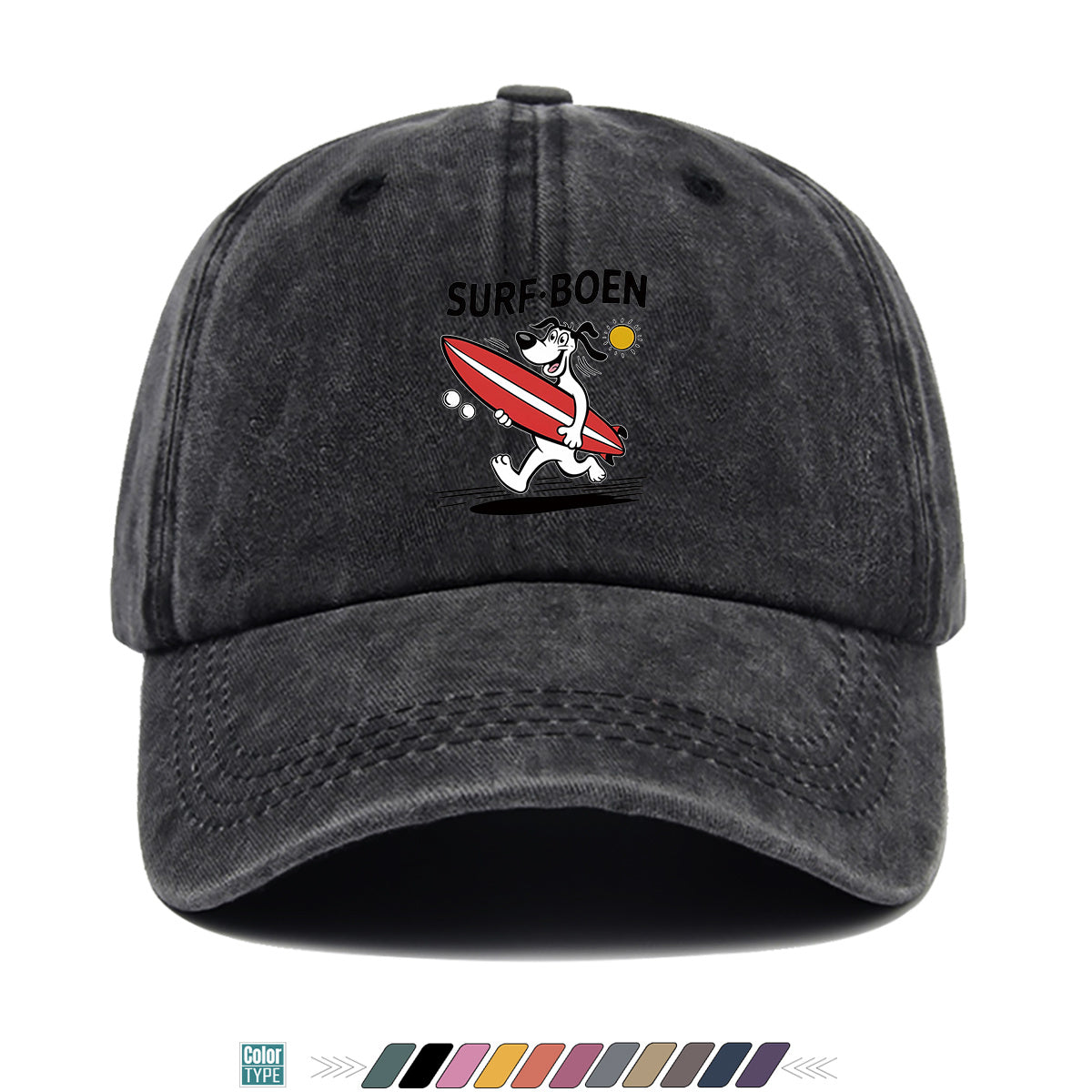 1pc Surfing Dog Fun Print Baseball Cap, Comfortable Breathable Sun Hat, Fashionable Individual Aesthetic Unisex Cap, Adjustable Size Casual Street Hat, Beach Vacation Hat, Suitable for Surfing, Beach, Vacation, Party, Outdoor Sports