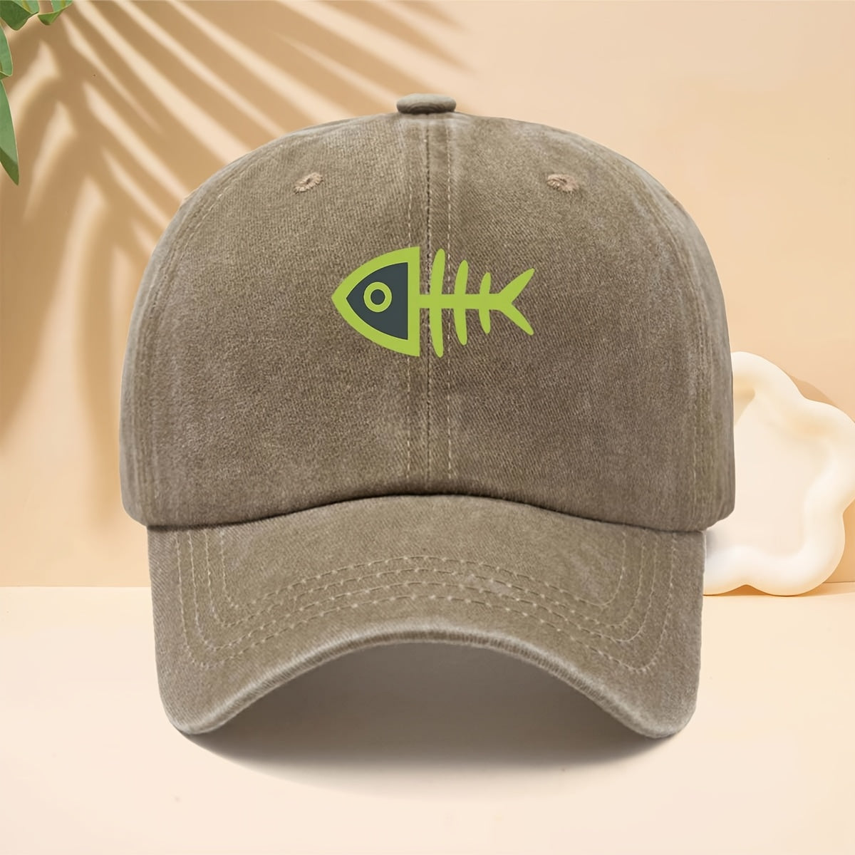 Men' & Women' Fluorescent Green Fishbone Print Trucker Hat - Adjustable Snapback Cap with Curved Brim, Soft Top Suitable for All- Outdoor, Travel, Parties, Casual Wear - Unisex Baseball Cap for Fishing Trips and Daily Use