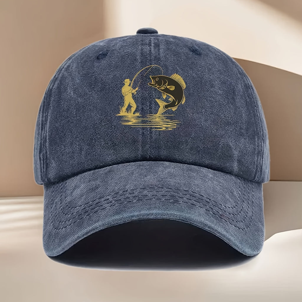 Fishing-Themed Baseball Cap with Curved Brim & Suitable for All Seasons, Suitable for Easter Ramadan Independence Day Parties, Outdoor Casual Hat for &, Fishing Print for Daily Wear and Events