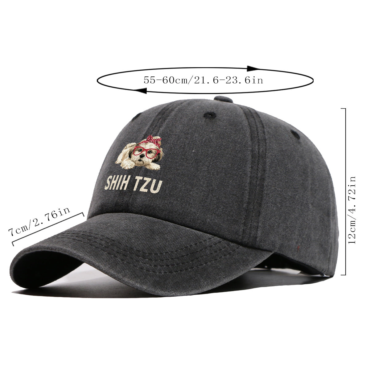 1pc Fashion Cartoon Shih Tzu Print Baseball Cap Comfortable Breathable Duck Tongue Hat Cute Pet Dog Pattern Red And White Polka Dot Bow + Red Frame Glasses Design Unisex Sun Hat Adjustable Size Suitable for Daily Travel, Shopping, Dating