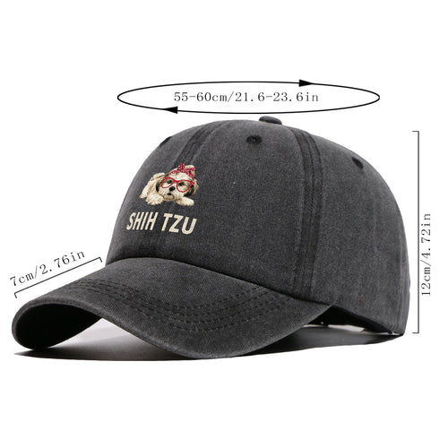 1pc Fashion Cartoon Shih Tzu Print Baseball Cap Comfortable Breathable Duck Tongue Hat Cute Pet Dog Pattern Red And White Polka Dot Bow + Red Frame Glasses Design Unisex Sun Hat Adjustable Size Suitable for Daily Travel, Shopping, Dating