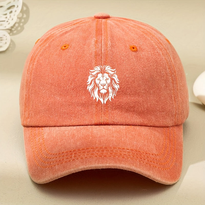 Men's & Women's Vintage Lion Baseball Cap - White Retro Dad Hat with Lion Print, Soft Washed Pull-String Cap Suitable for Outdoor Driving, Machine Washable Unisex Driving Hat