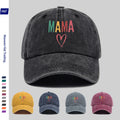 1 Vintage Washed Distressed Baseball Cap, Featuring a Fashionable and Minimalist Aesthetic, Unisex Cap with Multi-color MAMA Heart-shaped Print Design, Adjustable Size, Trendy Street Style, Trucker Dad Hat, Suitable for Outdoor Fishing, Hunting, And