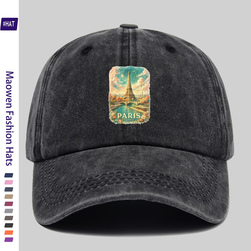 1pc Vintage Washed Distressed Duckbill Baseball Cap - Adjustable Unisex Style with Seine River Print, Lightweight And Suitable for Outdoor Fishing, Hunting, Vacations, Truck Driving, Streetwear, Parties, And Other Occasions