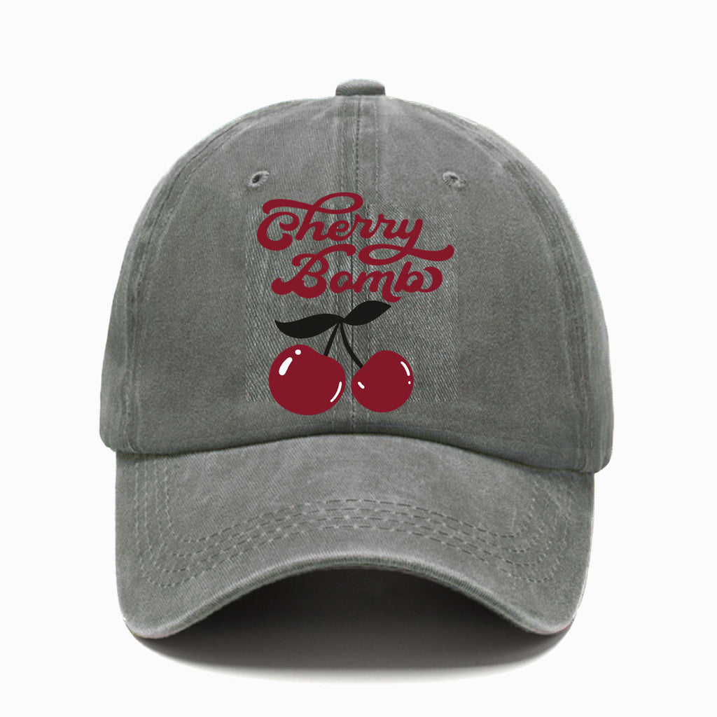 Vintage Cherry Bomb Print Washed Baseball Cap, a Fresh Retro-Style Men'S Hat, Suitable for Spring And Summer Casual Wear, Versatile Hat, Comfortable And Breathable, Perfect for Outdoor Use, Matching Outfits