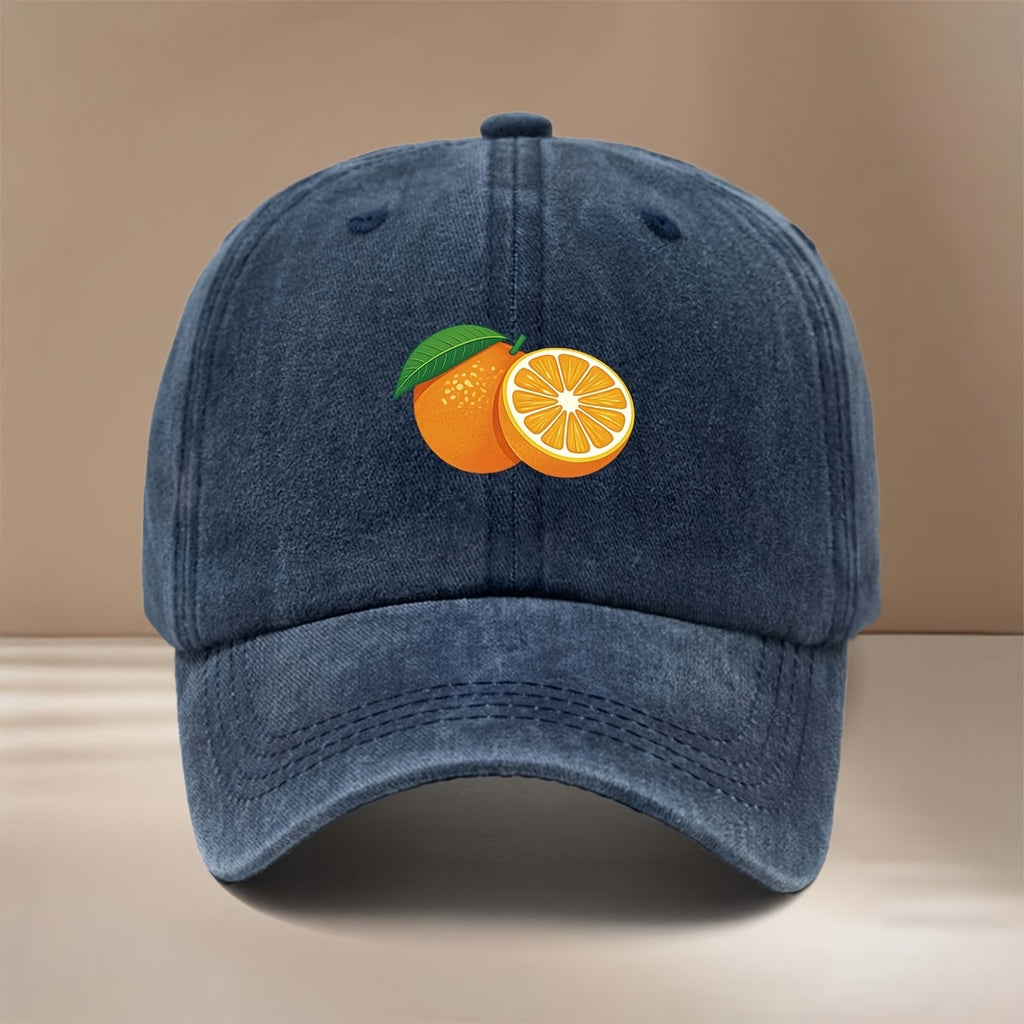 This Is a Baseball Cap with a Fresh Orange Slice Print Pattern. It's a Trendy, , Adjustable-size Curved-brim Hat Suitable for Both Men and Women. The Lightweight and Comfortable Snapback Cap Is Perfect for Outdoor Sports, Dinners, Camping, and Other