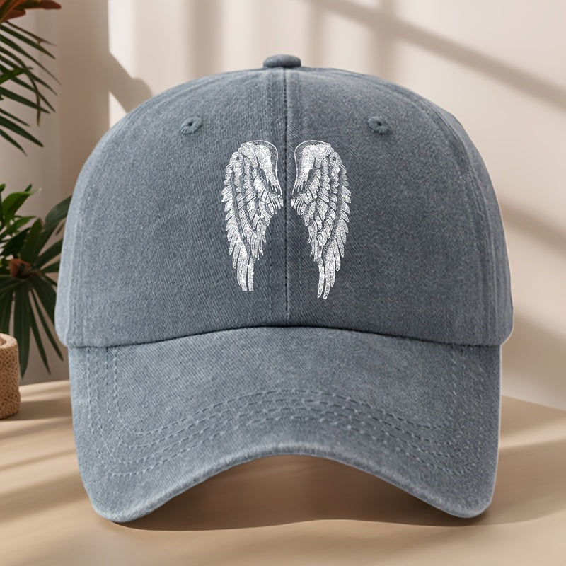 Angel Wing Printed Baseball Cap Classic Washed Distressed Retro Dad Hat Soft Comfortable Sweat-Absorbing Breathable Hat Outdoor Casual Sports Mountaineering Camping Fishing Hat Individual Street Hip-Hop Hat