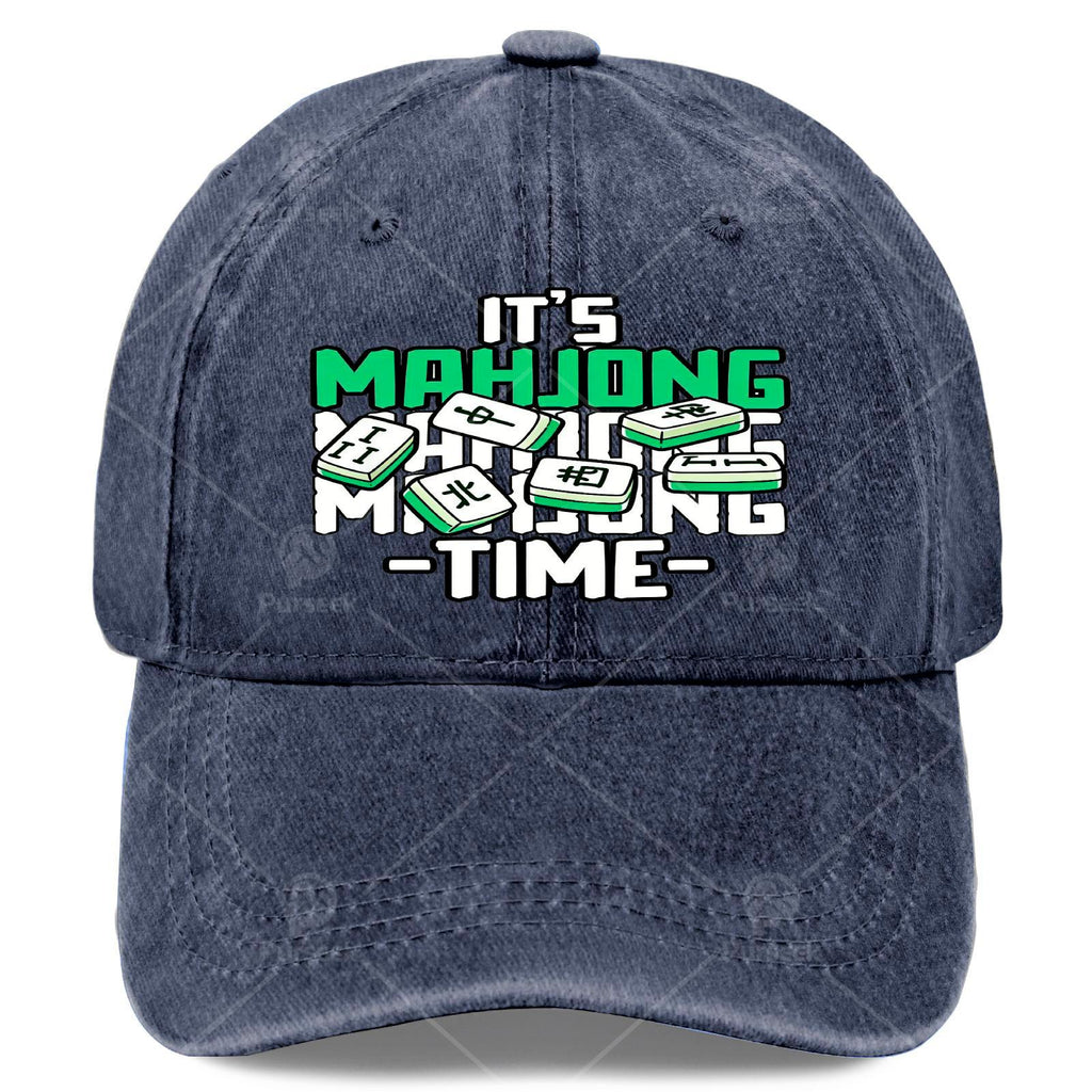 It'S Time for Mahjong, a Tile Game Player, Unisex Soft Washed Baseball