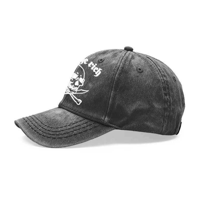 1pc Gothic Punk Baseball with Eat The Rich Skull Print - Adjustable Unisex Hat Suitable for Men & Women, Vintage Washed Design for Outdoor, Casual Wear, Gifts for Goth Subculture Fashion, Iconic Gothic Style