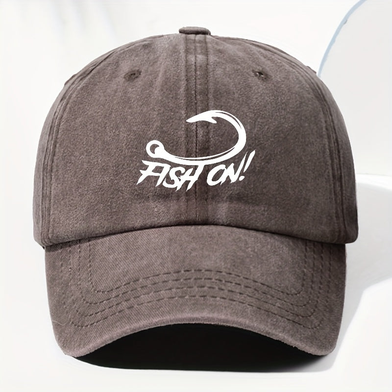 Unisex FISH ON Hook Print Washed Vintage Baseball Cap Fashion Men Women Sun Hat Adjustable Size Trucker Cap Suitable for All Seasons Daily Wear