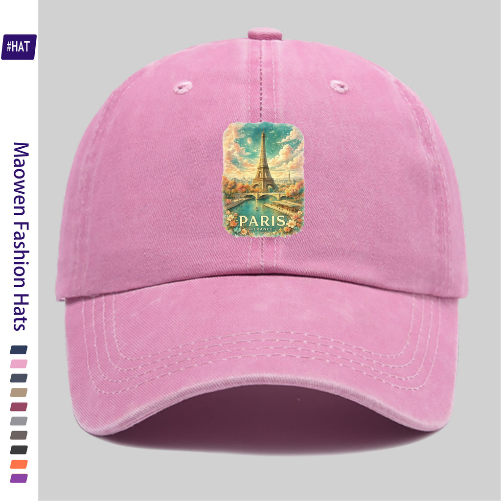 1pc Vintage Washed Distressed Duckbill Baseball Cap - Adjustable Unisex Style with Seine River Print, Lightweight And Suitable for Outdoor Fishing, Hunting, Vacations, Truck Driving, Streetwear, Parties, And Other Occasions