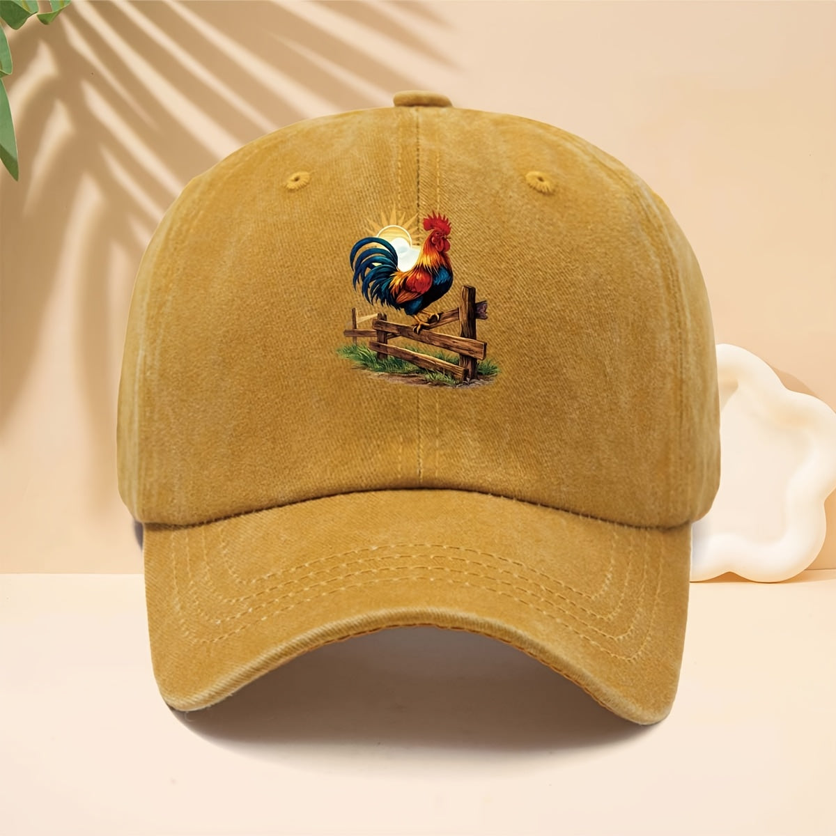 Baseball Cap with Farm Sunrise Rooster Pattern, American Retro Farm Forest Healing Casual Style Dad Hat for Walking, Shopping, Travel, Gatherings, Vacations, Parties, Adjustable Brim, Unisex Casual Hat, All-Season, Hip-Hop Style, Soft Top Design