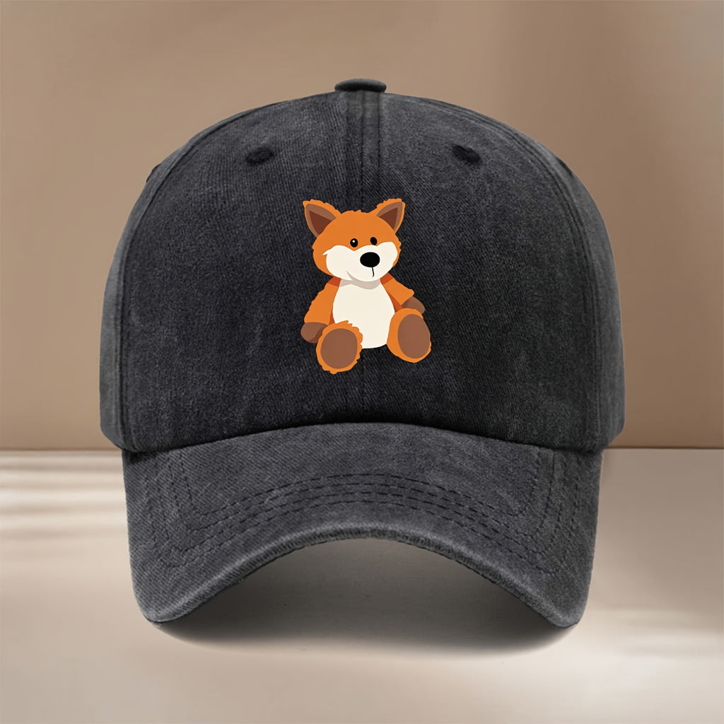 This Is a Lightweight And Fashionable Adjustable Size Baseball Cap with Cute Fox Pattern, Unisex Casual Easy Curved Brim Hat for Outdoor Sports, Dining, Camping, Comfortable Trendy Hip-Hop Cap, Sports Event Support Style, Versatile Six-Panel Hat