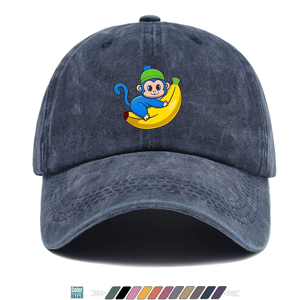 1pc Blue Monkey Banana Print Baseball Cap - Adjustable Unisex & Hat with Monkey & Banana, Suitable for Daily Wear, Outdoor Activities, Amusement Parks, Birthday Gifts - Cute Birthday Present for And