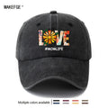 Unisex Fashion Versatile Floral Daisy LOVE Printed Baseball Cap, Classic Vintage Washed Outdoor Lightweight Curved Cap, Trucker Hat, Suitable for Outdoor Vacation Travel Camping And Casual Occasions, Holiday Party Hip-Hop Hat