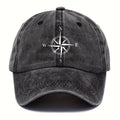 Vintage Washed Cotton Baseball Cap With Compass Print, Unisex Old Daddy Hat With Sun Protection, Adjustable Holiday Themed Casual Hat