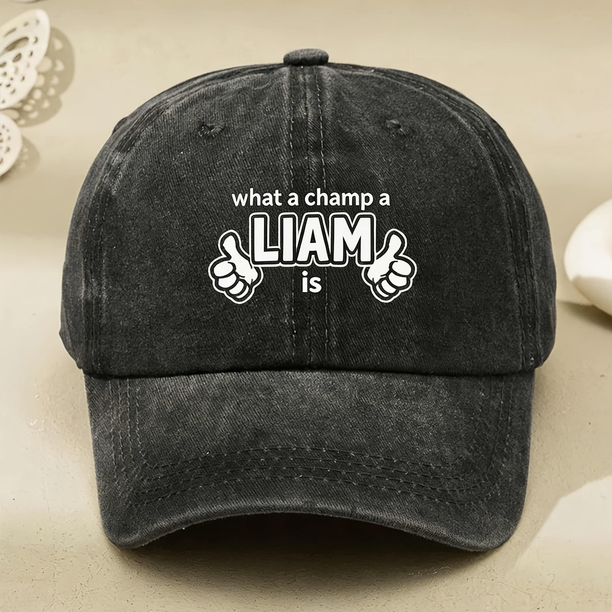 Funny Liam Text Baseball Cap - Vintage Unisex Hat with "What A Champ Liam Is" Print, Machine Washable Gift Suitable for Anniversary, Birthdays, Casual Wear & Streetwear for And