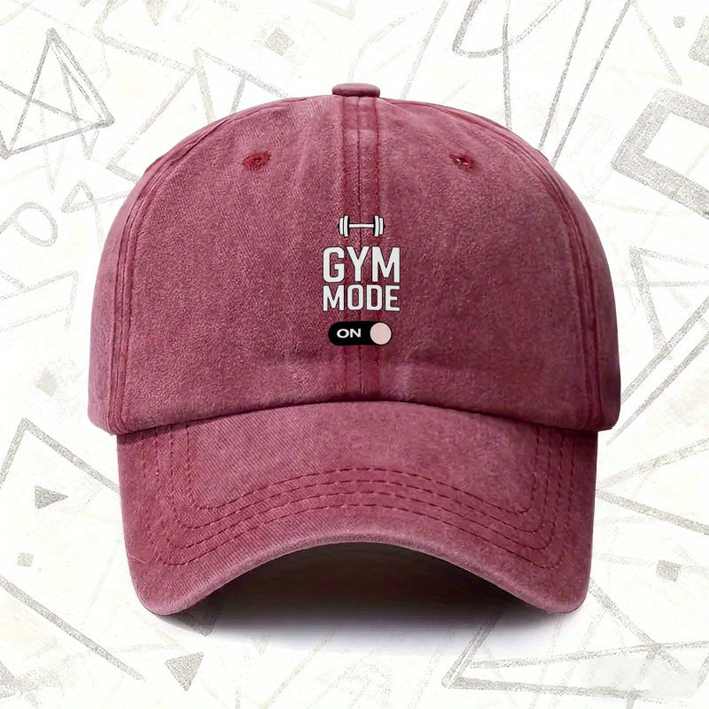 1pc, Vintage Washed Baseball Cap with GYM MODE ON Lettering, Unisex Solid Color Hat, Suitable for All Seasons, Ideal Gift for Fitness Enthusiasts, Parties, And Birthdays