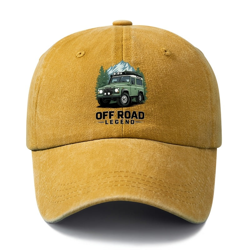 A Unisex Fashionable and Versatile Printed Off-road Vehicle Baseball Cap, Featuring a Classic Vintage Washed Outdoor Lightweight Curved Brim. This Trucker Baseball Cap Is Suitable for Casual Occasions Such as Outdoor Vacations, Travel, and Camping.