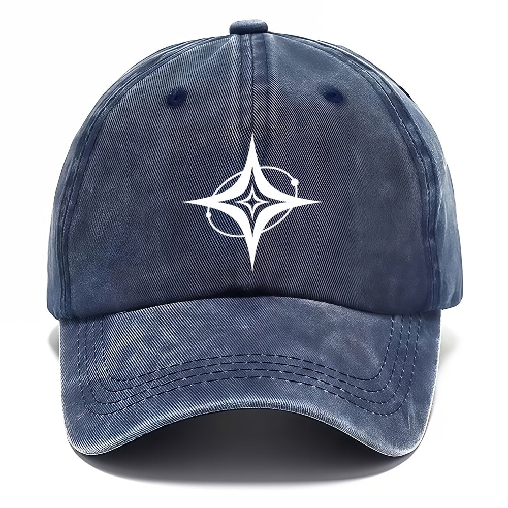 Abstract Four-Pointed Star Concentric Track Pattern, Vintage Washed Outdoor Sports Hip-Hop Baseball Cap, Lightweight And Breathable, Unisex