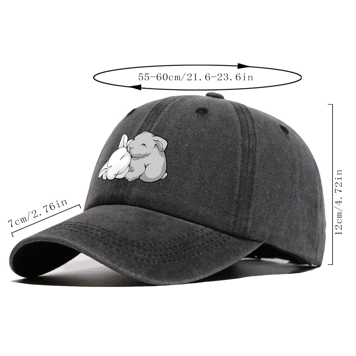 1pc Cuddling Cartoon Rabbits Print Baseball Cap, Soft and Adorable Animal Pattern Hat, Comfortable and Breathable Sun Hat, Stylish Simple  Hat, Unisex Adjustable Baseball Cap, Daily Casual Hat, Couple's Date Hat, Suitable for Daily Outings