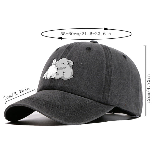 1pc Cuddling Cartoon Rabbits Print Baseball Cap, Soft and Adorable Animal Pattern Hat, Comfortable and Breathable Sun Hat, Stylish Simple  Hat, Unisex Adjustable Baseball Cap, Daily Casual Hat, Couple's Date Hat, Suitable for Daily Outings