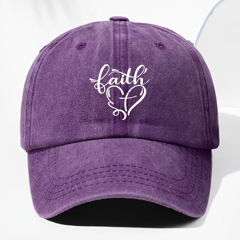 Vintage Washed Baseball Cap with Faith And Heart Design - Adjustable, Lightweight Sun Hat, All-Season Wear, Perfect for Outdoor Activities, Baseball Cap