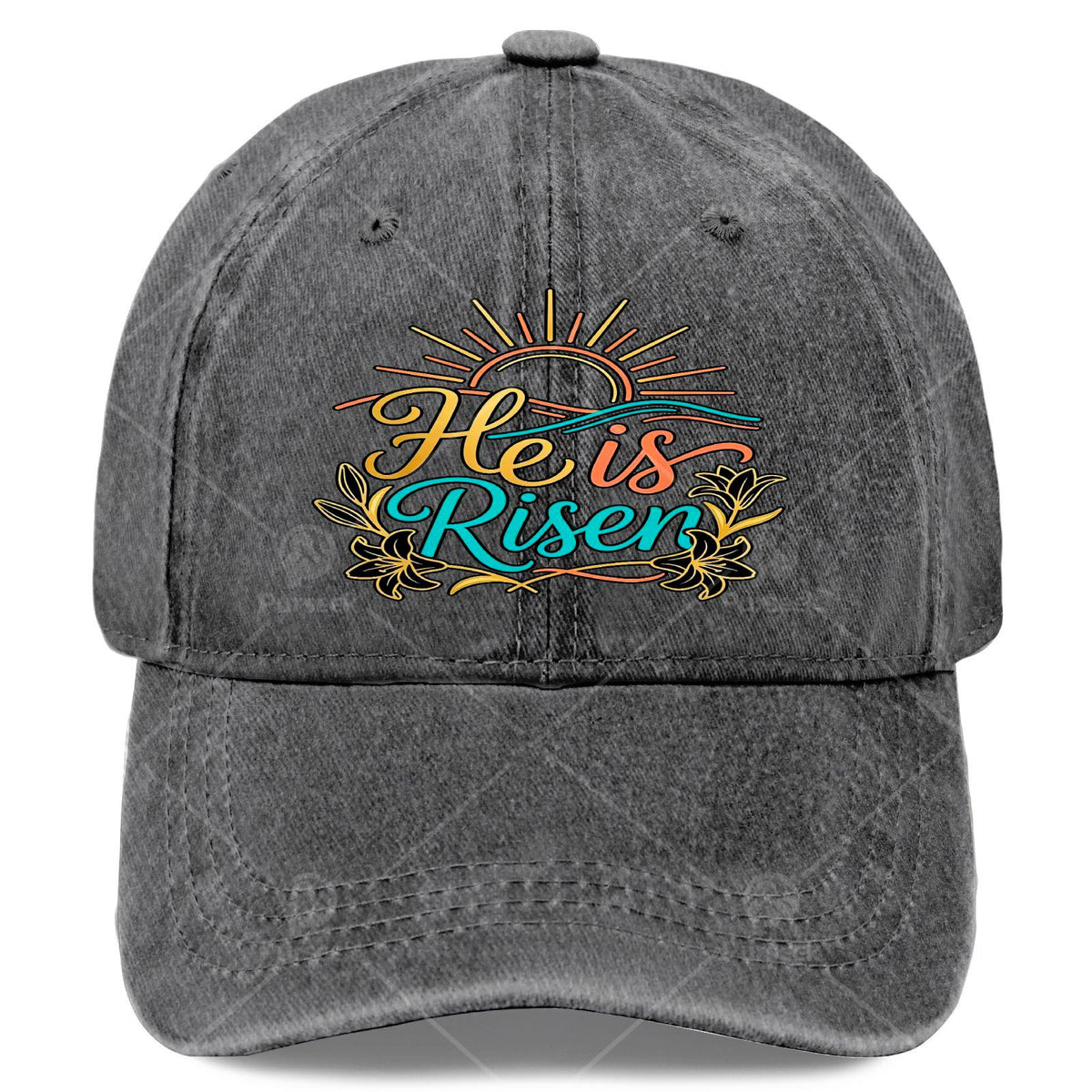 He Is Risen Christian Baseball Cap, Vintage Full-Print Religious Design, Featuring The Message "He Is Risen", Lightweight Dome-Shaped Worship Cap, Suitable for Church, Easter Gift, And Everyday Wear