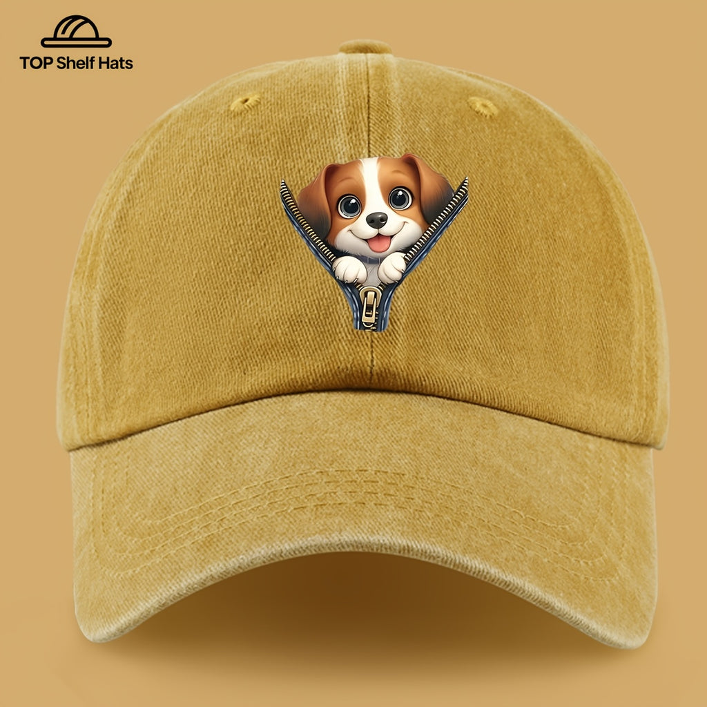 1pc Cute Playful Dog Pattern Design Printed Baseball Cap, Ideal Gift for Dog Lovers, Lightweight Comfortable And Breathable, Adjustable Size, Black PAPA Truck Driver Retro Dad Hat, Mom'S Beach Vacation Sun Hat, Youth Couple Outdoor Skate Cap
