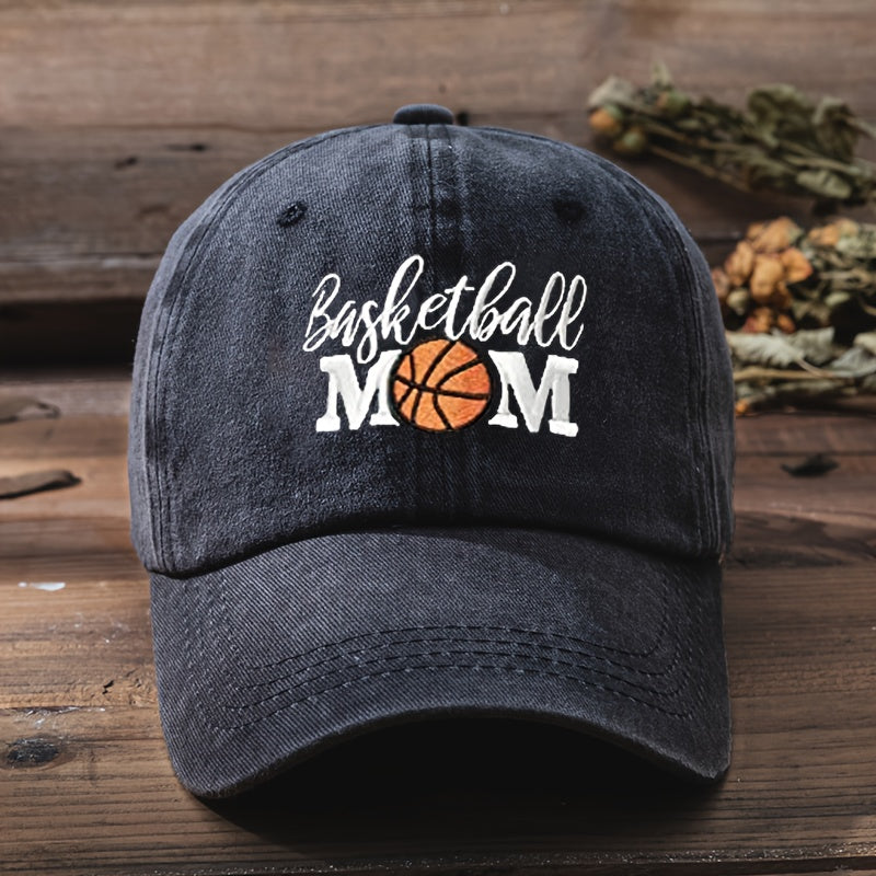 Trendy Unisex Embroidered BASKETBALL MOM Washed Baseball Cap for Outdoor And Casual Wear