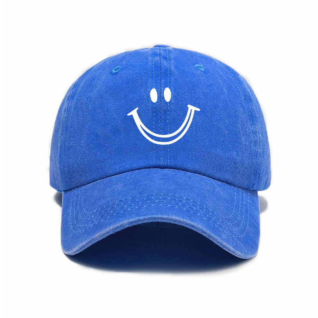 1 Washed Distressed Print Baseball Cap, Adult Versatile Casual Style, Joyful Face Print Washed Distressed Soft Crown Outdoor Sun Baseball Cap for Men and Women