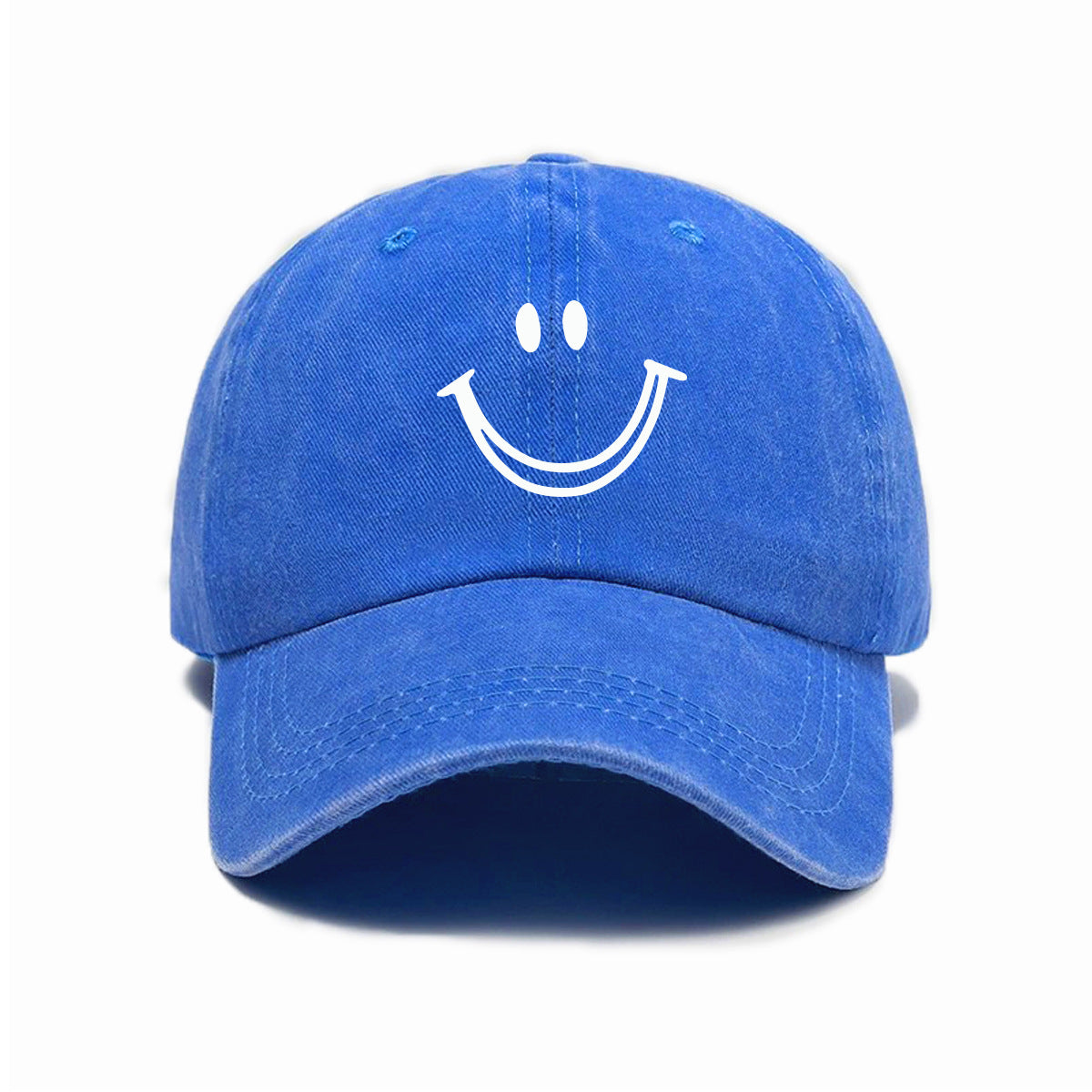 1 Washed Distressed Print Baseball Cap, Adult Versatile Casual Style, Joyful Face Print Washed Distressed Soft Crown Outdoor Sun Baseball Cap for Men and Women