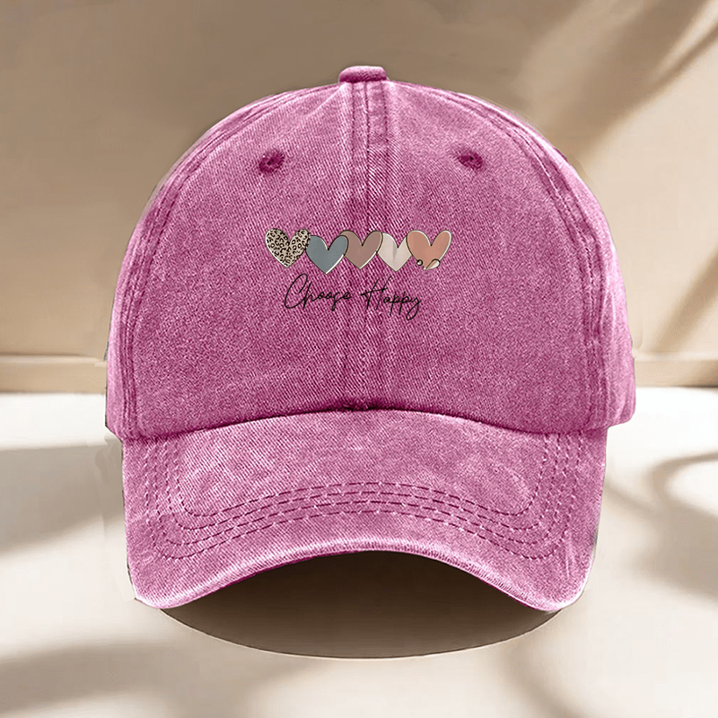 1pc Hat, "Heart and Happiness" Printed Baseball Cap, Adjustable Solid Color Hat, Dad Hat, Hiking Hat, Perfect for Outdoor Activities, Daily Outings, Shopping and Dating, Versatile Headwear Accessory
