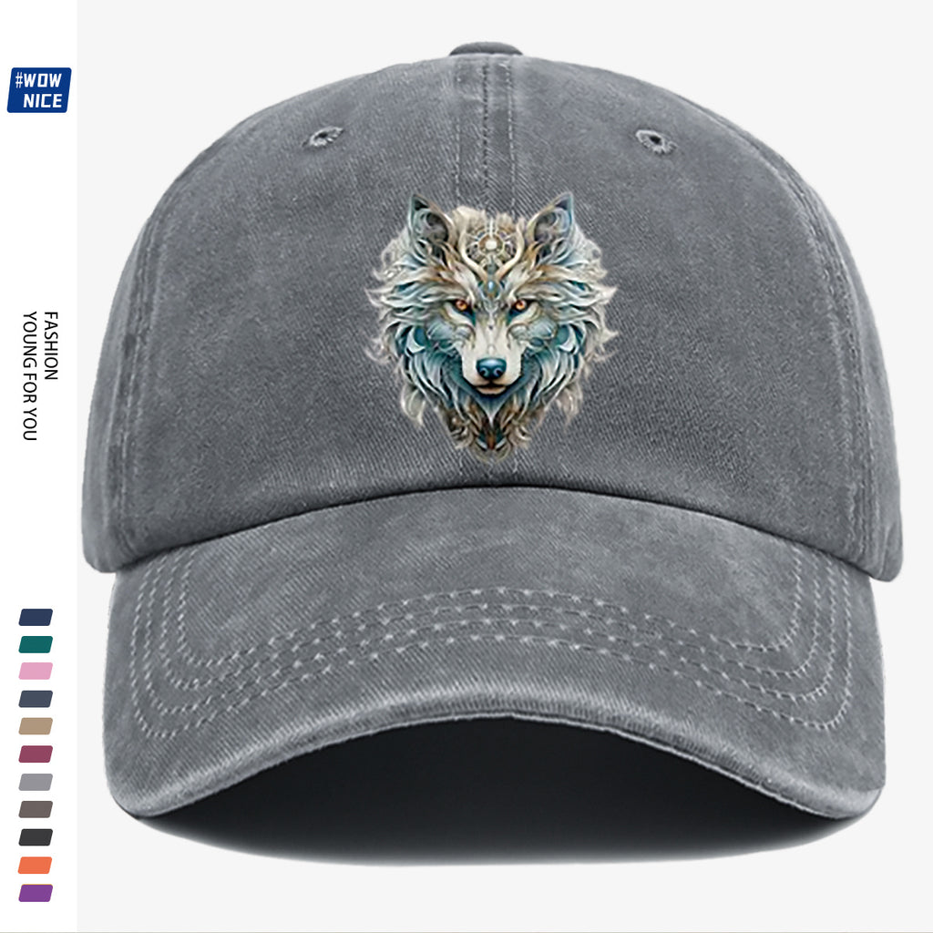 1pc Wolf Head Art Print Baseball Cap, Personalized Animal Pattern Design, Unisex Duckbill Hat, Wearing Makes You Look Slimmer And Smaller Face, Adjustable Size, Fashion Street Style, Daily Casual Versatile, Outdoor Activities, Shopping, Parties