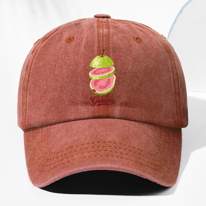 Unisex Guava Fruit Print Washed Vintage Baseball Cap, Fashionable Sun Outdoor Hat for Men and Women, Adjustable Trucker Hat Suitable for All Seasons and Daily Wear