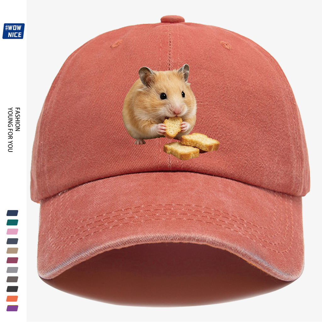1pc Light Brown Hamster Holding Bread Slice Cute Printed Baseball Cap, Soft And Skin-Friendly Baseball Cap, Lively And Adorable Eye-Catching Men'S Women'S Baseball Cap, Adjustable Size, Casual Daily Hat, Commuting And Shopping Hat