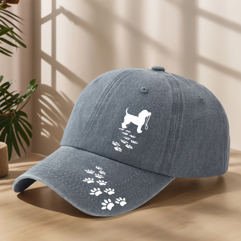 Vintage Washed Distressed Duckbill Baseball Cap with Dog Paw Print - Soft Breathable Sweat-Absorbent Suitable for Outdoor,, Camping, Fishing, Streetwear Hat - Classic Retro for Sports & Hip-Hop Style