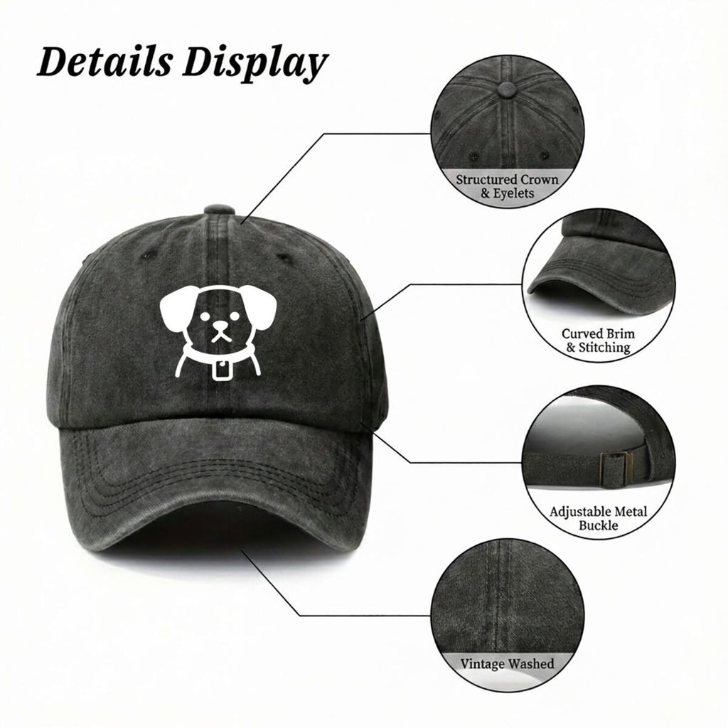 Funny Dog Dog Collar with American Retro Washed Distressed Printed Baseball Cap for Men And Women, Suitable for Spring And Autumn, Outdoor Sun Hat, Personalized Trendy Hip-Hop Duckbill Cap