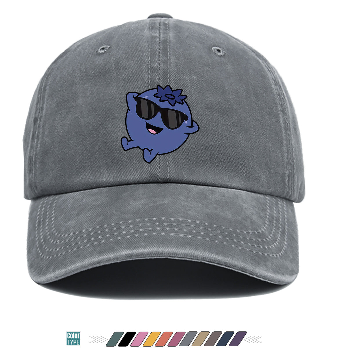 1pc Cartoon Blueberry Pattern Baseball Cap, Fun Sunglasses Flower Decoration, Comfortable And Breathable Sun Hat, Fashionable Cute Unisex Adjustable Dad Hat, Outing Hat, Best Friend Shopping Hat, Suitable for Picnics, Amusement Parks, Hiking