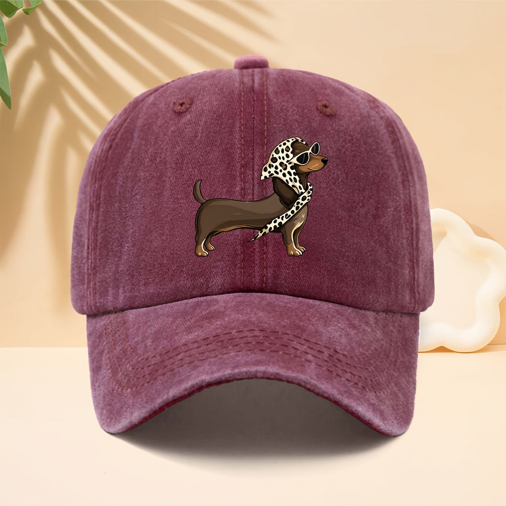 Trendy Cool Sausage Dog Theme Washed Distressed Baseball Cap Trucker Cap Unisex All-Match Fashion Casual Hat All-Season Universal Street Hip-Hop Hat Adjustable Size Soft Top Hat Curved Brim Design Non-Discriminatory Face Shape Suitable for Daily