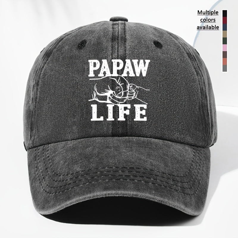 Unisex "PAPAW LIFE" Letter Print Washed Vintage Baseball Cap, Fashionable Sun Outdoor Hat for Men and Women, Adjustable Fit Trucker Hat Suitable for All Seasons and Daily Wear