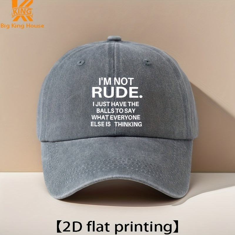 Suitable for Both Men and Women, Adjustable Size, Fashionable Pattern "RUDE" Printed Baseball Cap, Vintage Hat, Outdoor Casual Hat