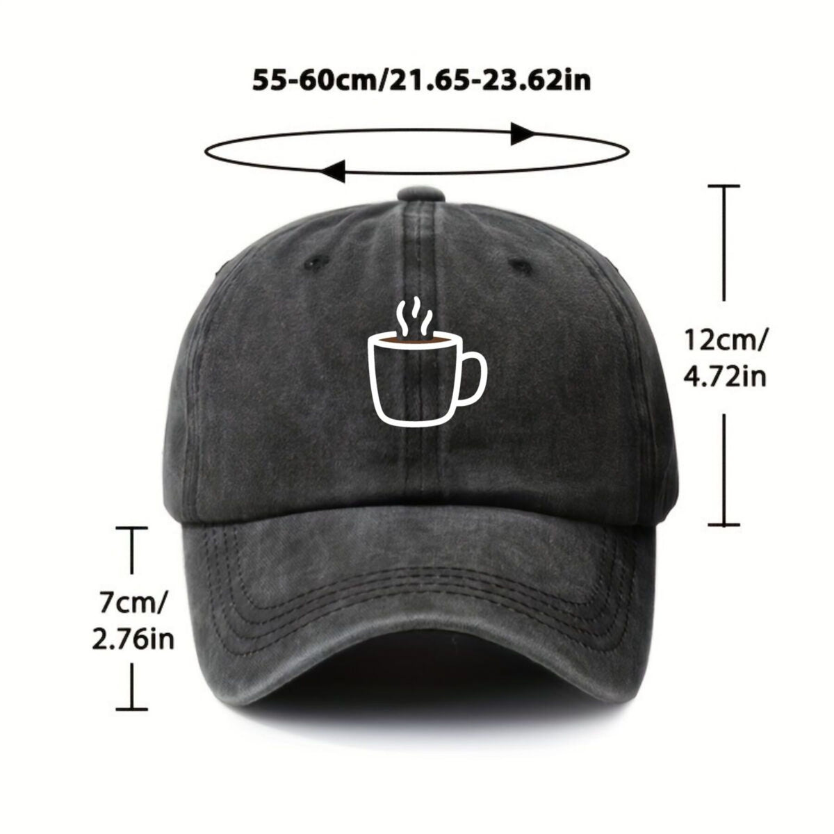 Hot Brew Coffee Mug Hot American Retro Washed Distressed Printed Baseball Cap for Men And Women, Suitable for Spring And Autumn, Outdoor Sun Hat, Personalized Trendy Hip-Hop Duckbill Cap