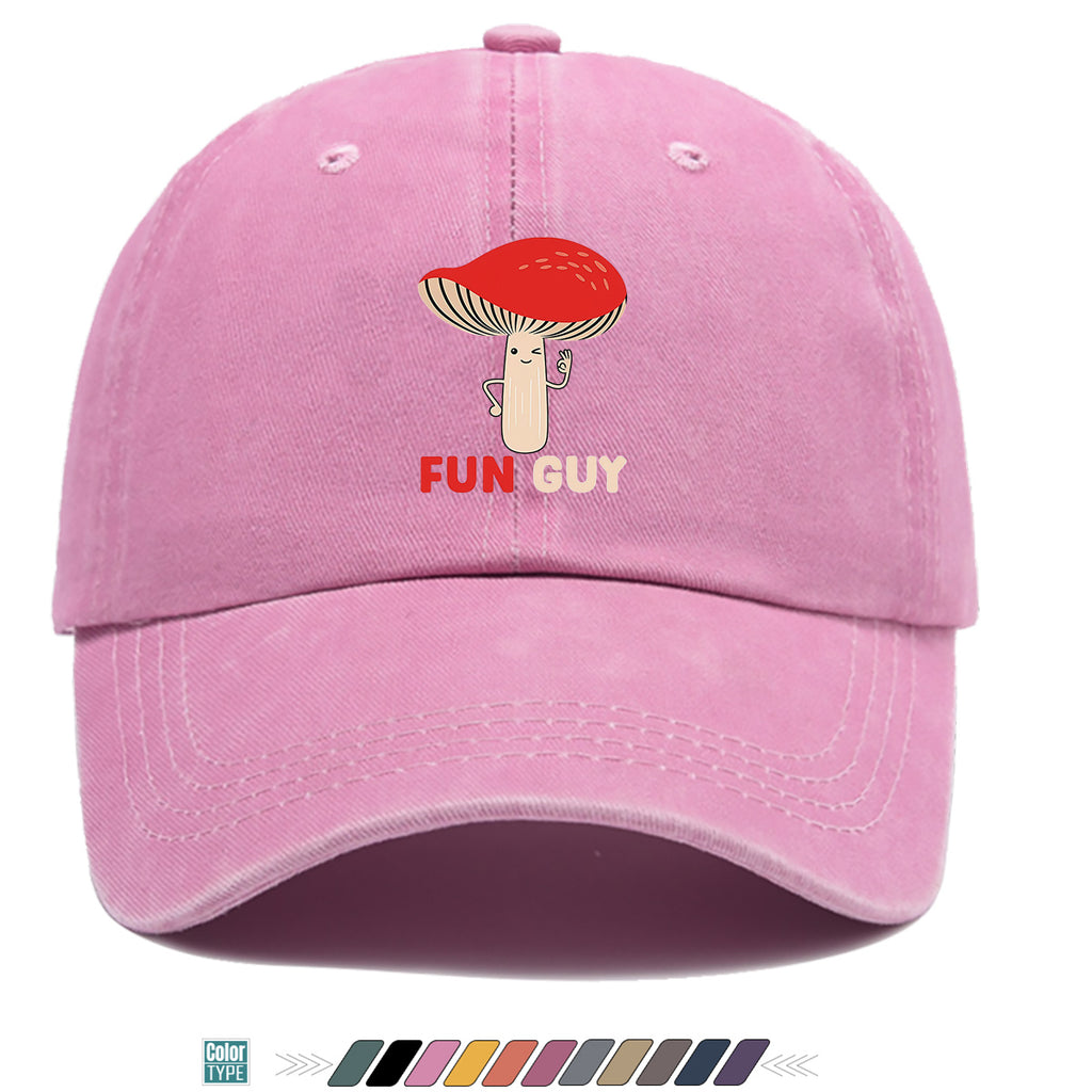 1pc FUN GUY Mushroom Print Baseball Cap with Winking V-Sign & Mushroom - Adjustable Unisex Hat Suitable for Outdoor, Parties, Travel, Picnic, Camping - Breathable Sun Hat for Men & Women, Creative Gift for Daily Wear and Birthdays
