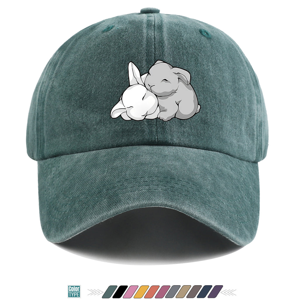 1pc Cuddling Cartoon Rabbits Print Baseball Cap, Soft and Adorable Animal Pattern Hat, Comfortable and Breathable Sun Hat, Stylish Simple  Hat, Unisex Adjustable Baseball Cap, Daily Casual Hat, Couple's Date Hat, Suitable for Daily Outings