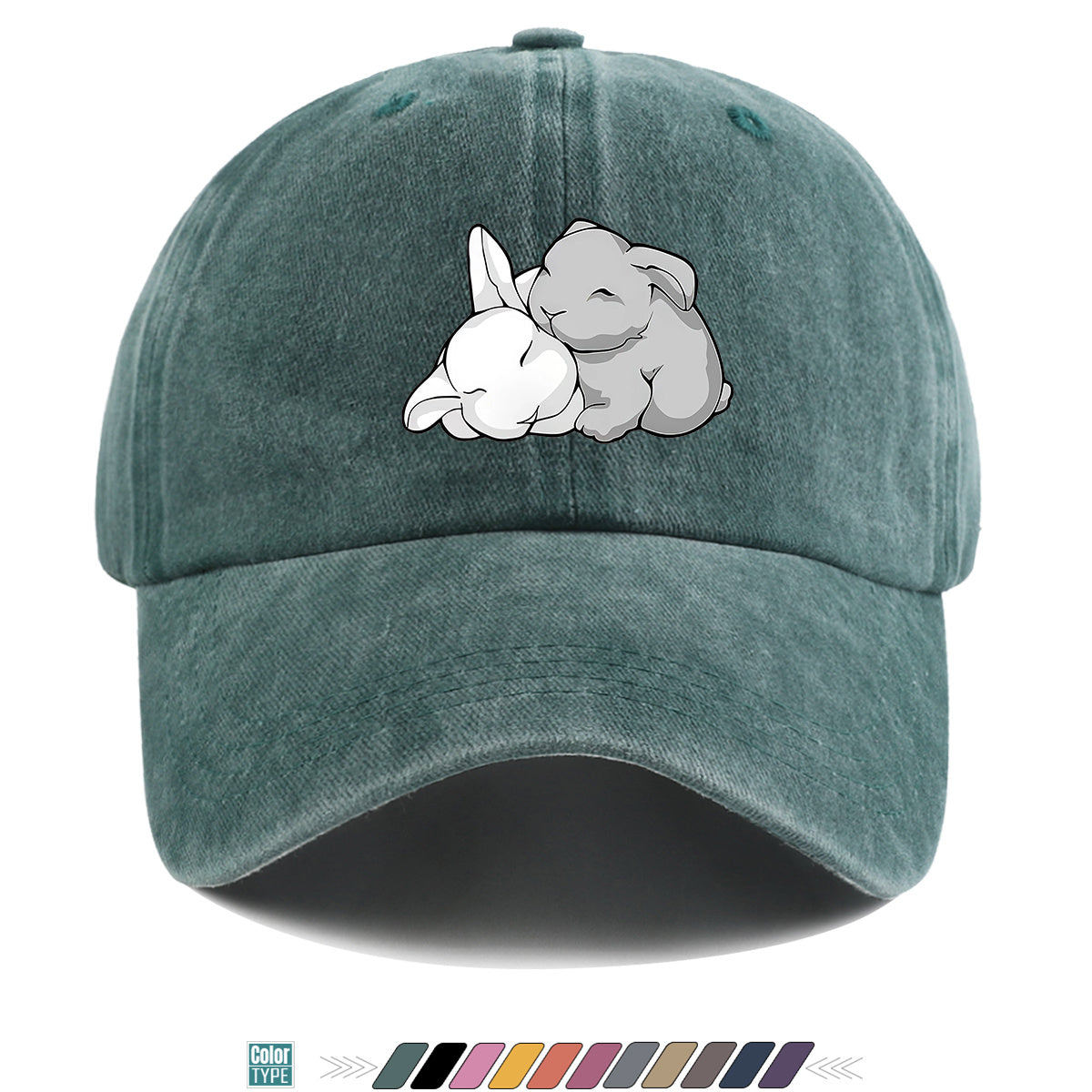 1pc Cuddling Cartoon Rabbits Print Baseball Cap, Soft and Adorable Animal Pattern Hat, Comfortable and Breathable Sun Hat, Stylish Simple  Hat, Unisex Adjustable Baseball Cap, Daily Casual Hat, Couple's Date Hat, Suitable for Daily Outings