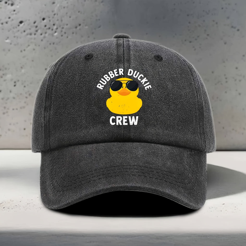 Women'S Baseball Cap with English Print RUBBER DUCKIE CREW, Sunglasses Yellow Rubber Duck Element Pattern, Fashionable Trendy Casual All-Match Unisex Duckbill Hat